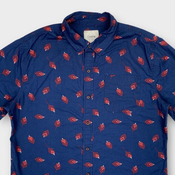 KATIN Shirt Mens Large Blue Southwest Floral Print Button Up Short Sleeve - Picture 4 of 12